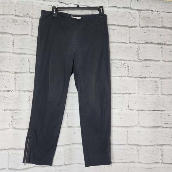 Eileen Fisher Ankle Zip Pants Solid Black Flat Front Petite Medium Career Casual - Picture 1 of 11